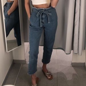 Paperbag cropped denim pants